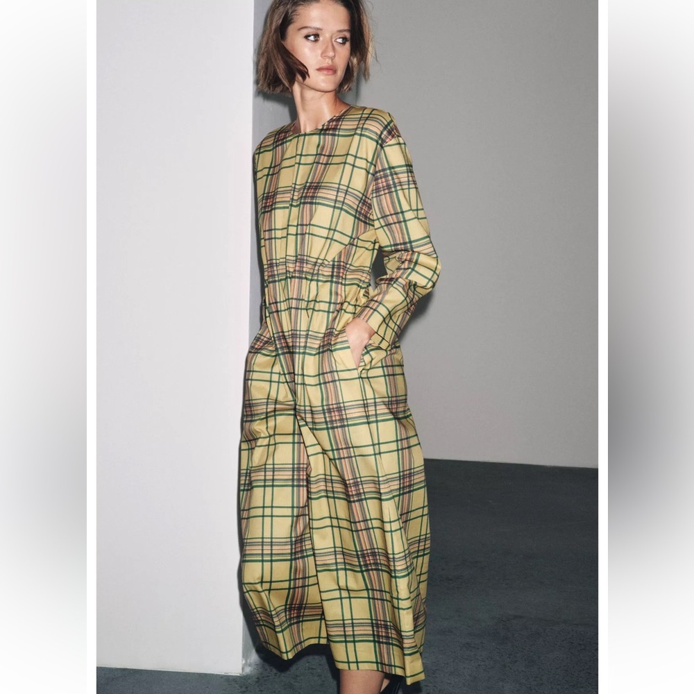 Zara ZW Collection Plaid Midi Dress